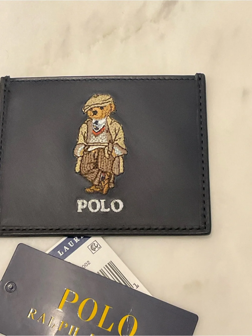 NEW Polo Ralph Lauren HERITAGE BEAR Leather Slim Card Case Wallet - NAVY BLUE